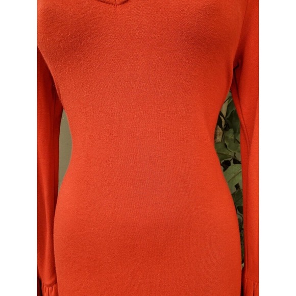 Lou & Grey Red Polyester Scoop Neck Long Ruffle Sleeve Knee Length Dress Size XS - Picture 3 of 12